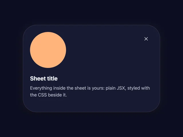 An open sheet with an accent disc, a title and a line of body text.